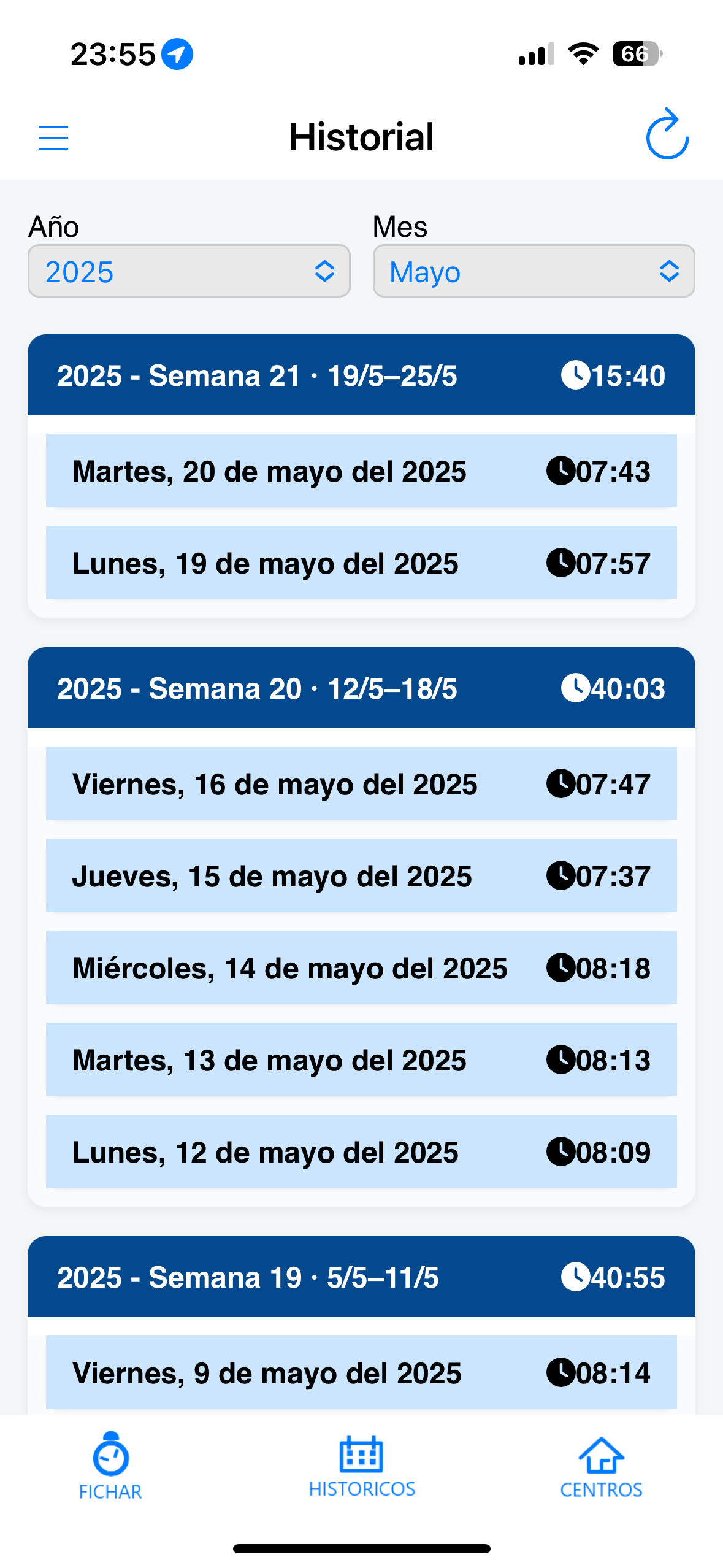 Historial fichajes